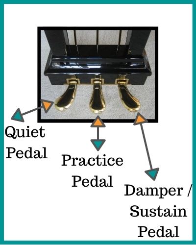 What the 3 pedals are: quiet, practice and sustain pedals